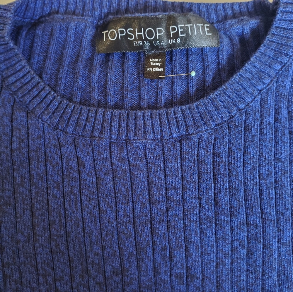 TOPSHOP Petite Blue Crew Neck Ribbed Sweater - Picture 3 of 5